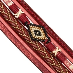 Червоний жіночий шкіряний браслет Орнамент