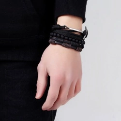 Кожаный браслет Якорь набор из 3 шт