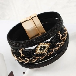 Чорний жіночий шкіряний браслет Орнамент