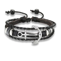 Кожаный браслет с якорем Коса