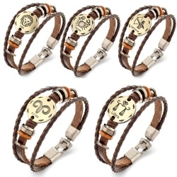 Кожаный браслет Знаки зодиака коричневого цвета