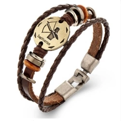 Кожаный браслет Знаки зодиака коричневого цвета