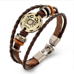 Кожаный браслет Знаки зодиака коричневого цвета