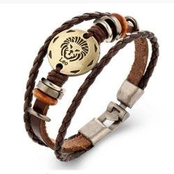 Кожаный браслет Знаки зодиака коричневого цвета