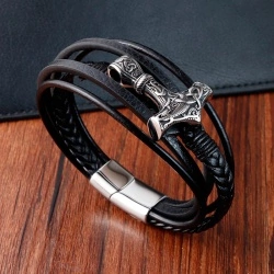 Чоловічий шкіряний браслет вікінга молот Тора lan-2988