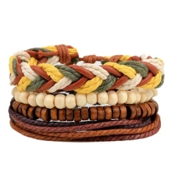 Шкіряний браслет з кіскою набір з 4 штук