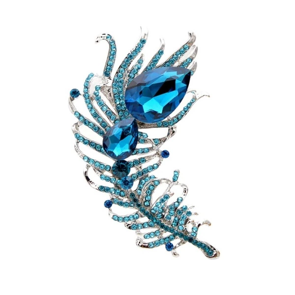 Брошь перо с камнями lan-3156