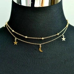 Двойная цепочка на шею Звезды и месяц