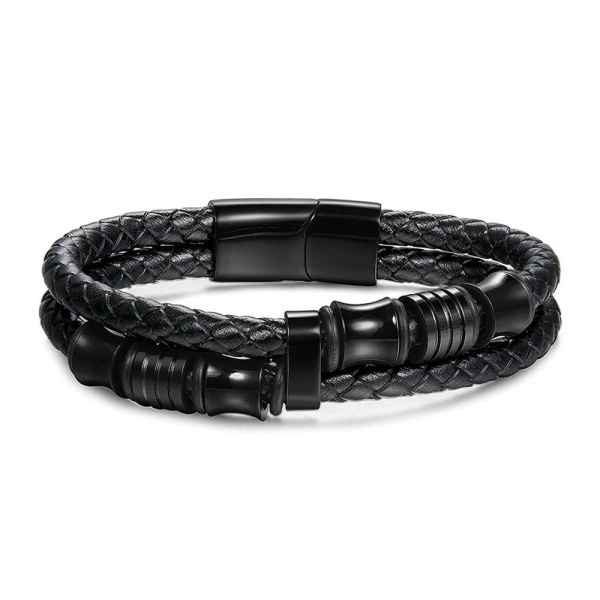 Мужской кожаный браслет со вставками из стали