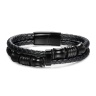 Мужской кожаный браслет со вставками из стали
