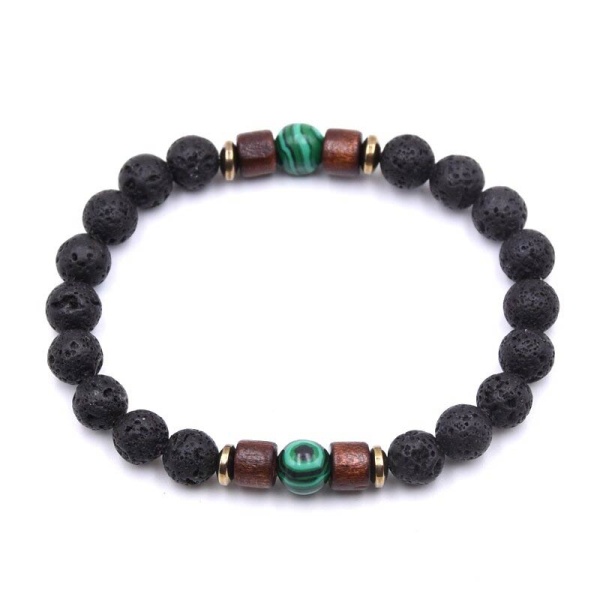 Браслет із лавового каменю з деревом та малахітом lan-2898