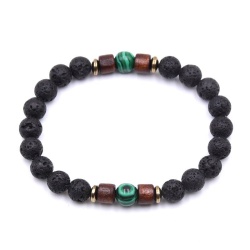 Браслет із лавового каменю з деревом та малахітом lan-2898