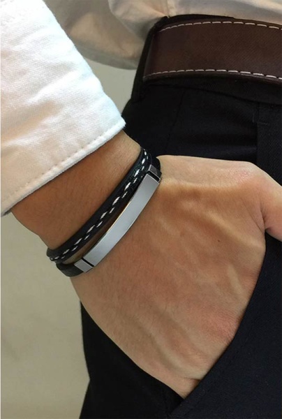 Чоловічий шкіряний браслет сталева Пластина lan-2899