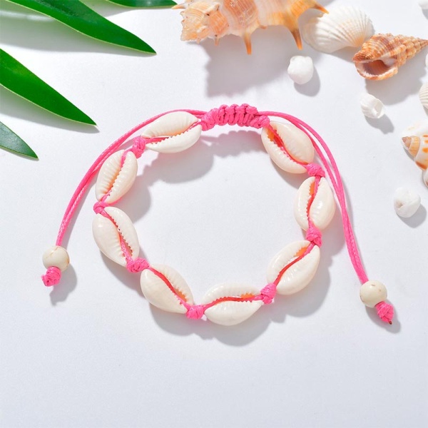 Браслет на ногу Мушля на рожевому шнурку lan-2705