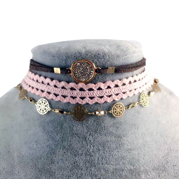 Чокер на шию lan-372 рожево-коричневий набір з 3 шт.