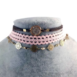 Чокер на шею lan-372 розово - коричневый набор из 3 шт