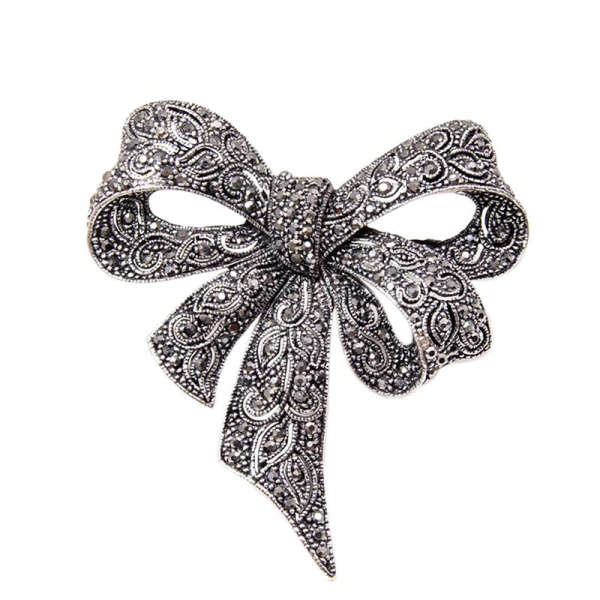 Брошка бант із марказитами