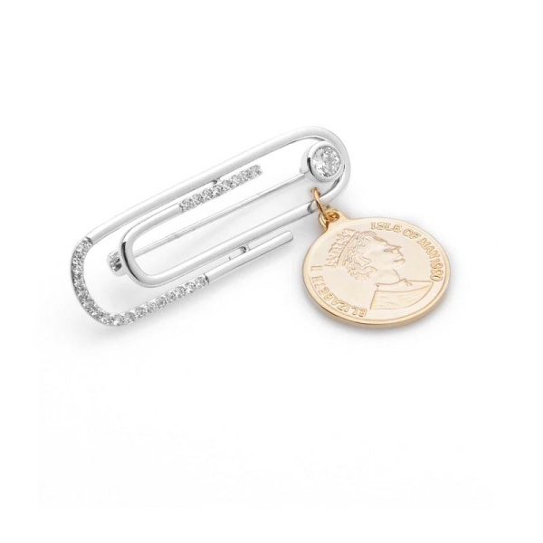 Брошка скріпка з монеткою