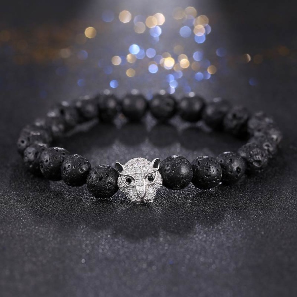 Браслет із лавового каменю Леопард сріблястий