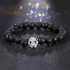 Браслет из лавового камня Леопард серебристый