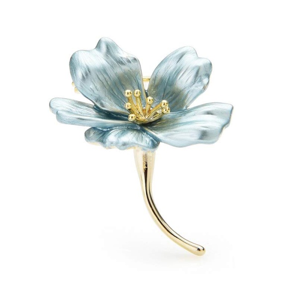 Брошь изящный цветок голубая