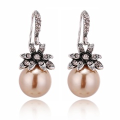 Серьги подвески Цветок с жемчужиной золотистые lan-2707