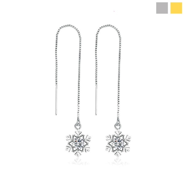 Довгі сережки протяжки Сніжинка із кристалом циркону