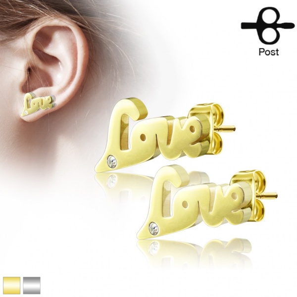 Серьги гвоздики из стали Love