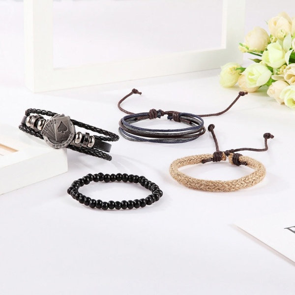 Кожаный браслет Карточная масть (набор из 4 штук)