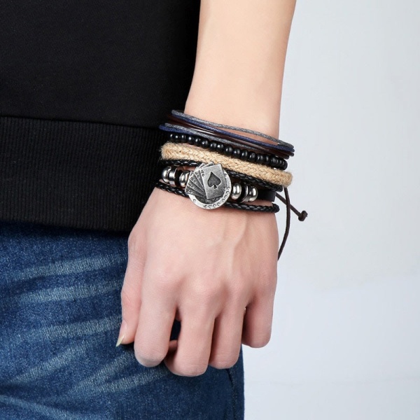 Кожаный браслет Карточная масть (набор из 4 штук)