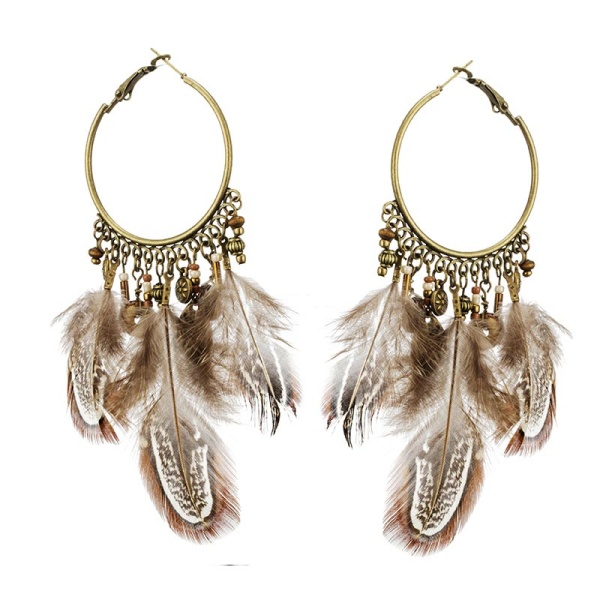 Серьги с перьями бохо стиль