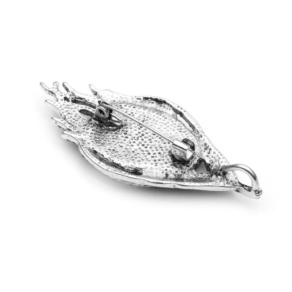 Брошь перо с натуральной ракушкой