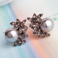 Серьги подвески Цветок с жемчужиной стиль lan-2711