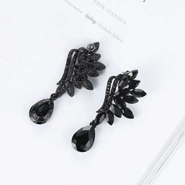 Сережки камінням Чорне перо lan — 2431