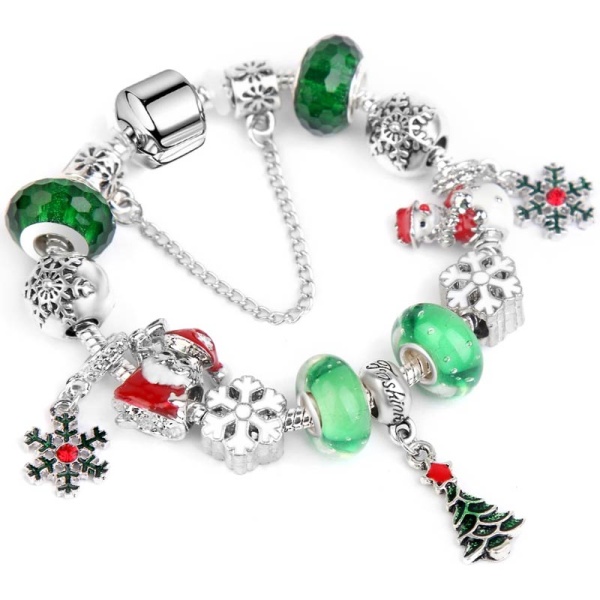 Браслет в стиле пандора Елочка и снежинки lan-2812