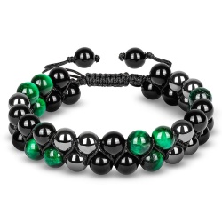 Браслет з тигрового каменю та обсидіану, гематит на затяжці lan-3012