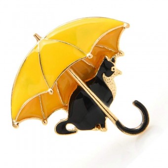 Брошка Кішка під парасолькою