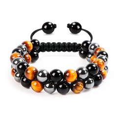 Браслет из тигрового камня и обсидиана, гематит на затяжке шамбала lan-3014