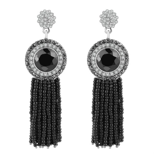 Серьги подвески с черным бисером lan-2815