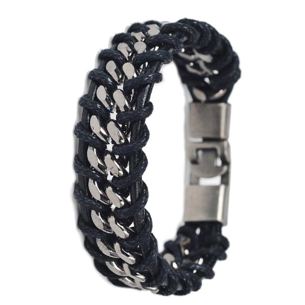 Мужской браслет Цепочка и кожа lan-3311