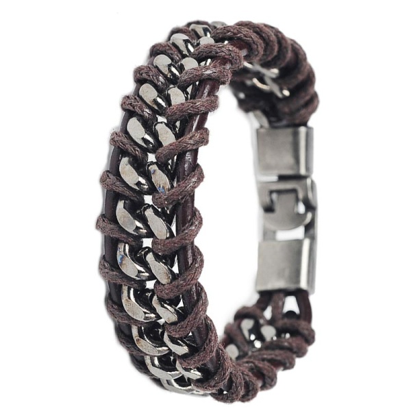 Мужской браслет Цепочка и кожа lan-3311