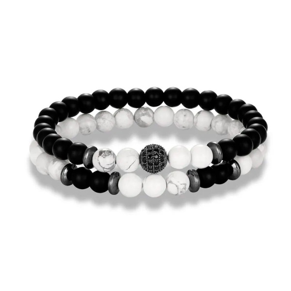 Браслеты из натурального камня: Мрамор и шунгит черный lan-3017