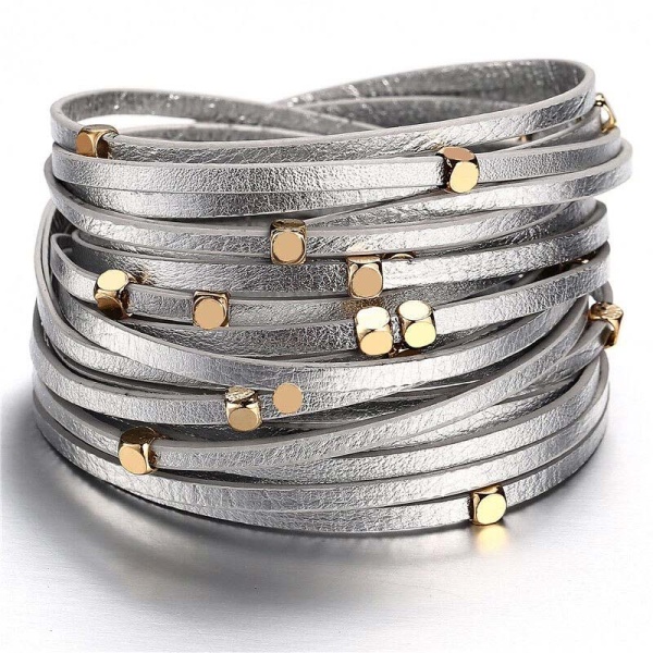Жіночий шкіряний браслет Сріблястий блиск lan-3191