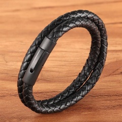 Мужской кожаный браслет Двойное Плетение классик