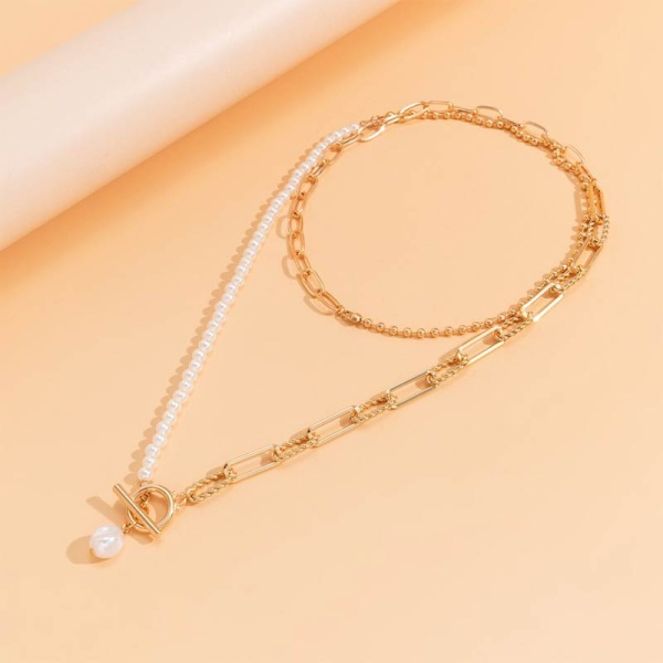 Ланцюжок на шию подвійний з перлами lan-2718