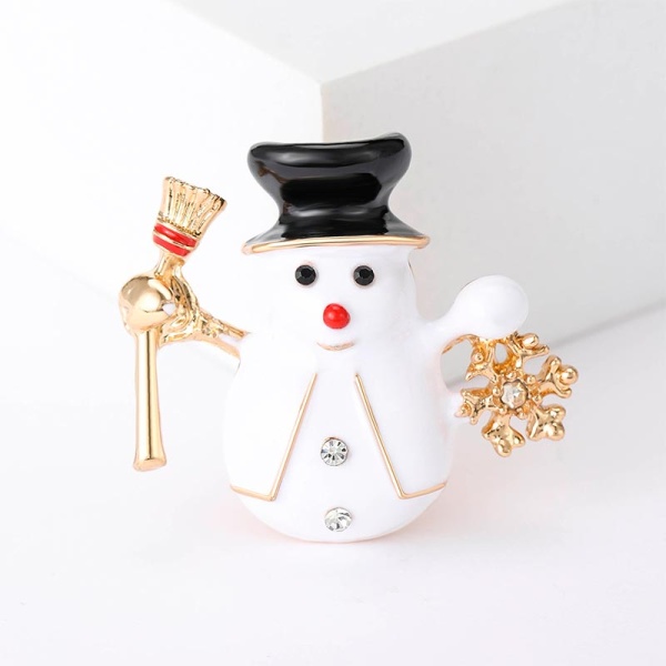 Новогодняя брошь Снеговик с метлой lan-3018