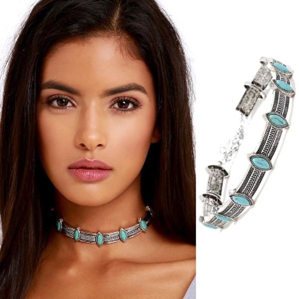 Чокер металлический с бирюзой lan-395