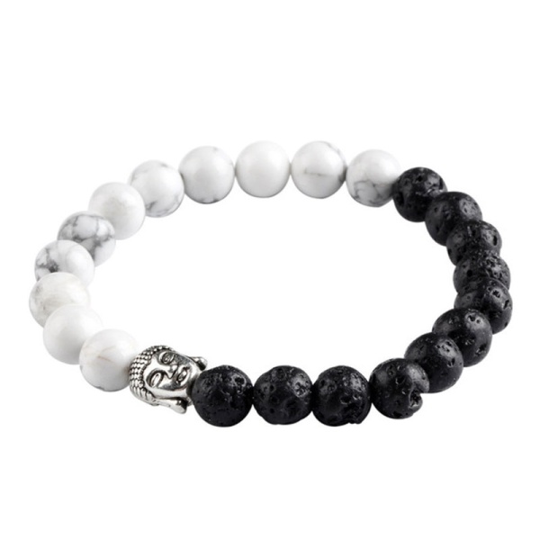 Браслет з натуральним камінням Будда - Мармур і Лавовий камінь