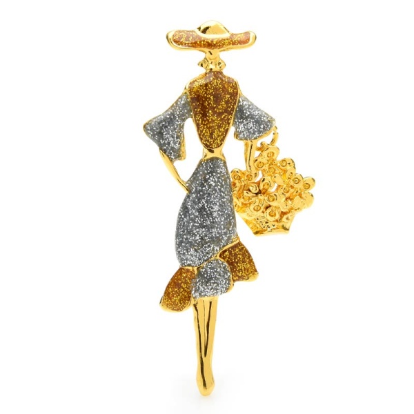 Брошка стильна дівчина з квітами