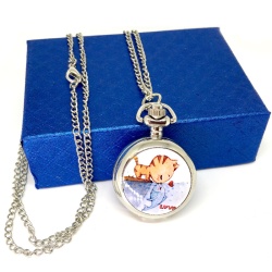 Часы кулон на цепочке Кот и рыбка